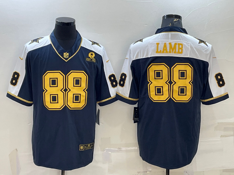 Men's Dallas Cowboys #88 CeeDee Lamb Navy Gold Edition With 1960 Patch Limited Stitched Football Jersey